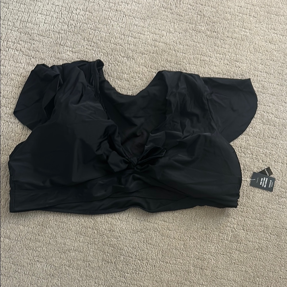 Torrid Black Ruffled Tie Front Cap Sleeve Blouse